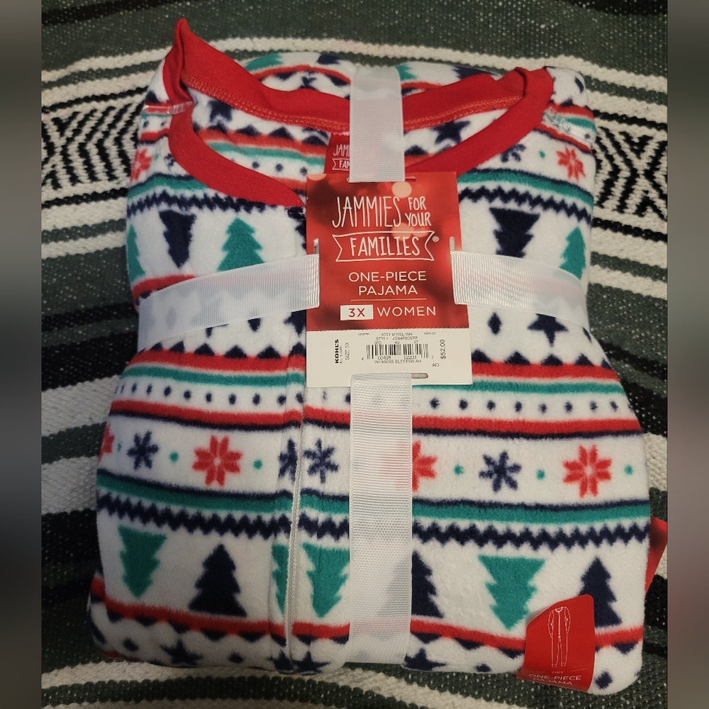 Jammies For Your Families Womans Plus 3x One Piece Pajama Winter Christmas